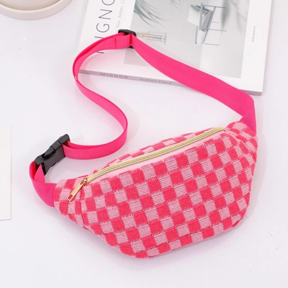 Small Pink Checkerboard Fanny Pack Belt Bag Festival Travel Hip Bum Bag